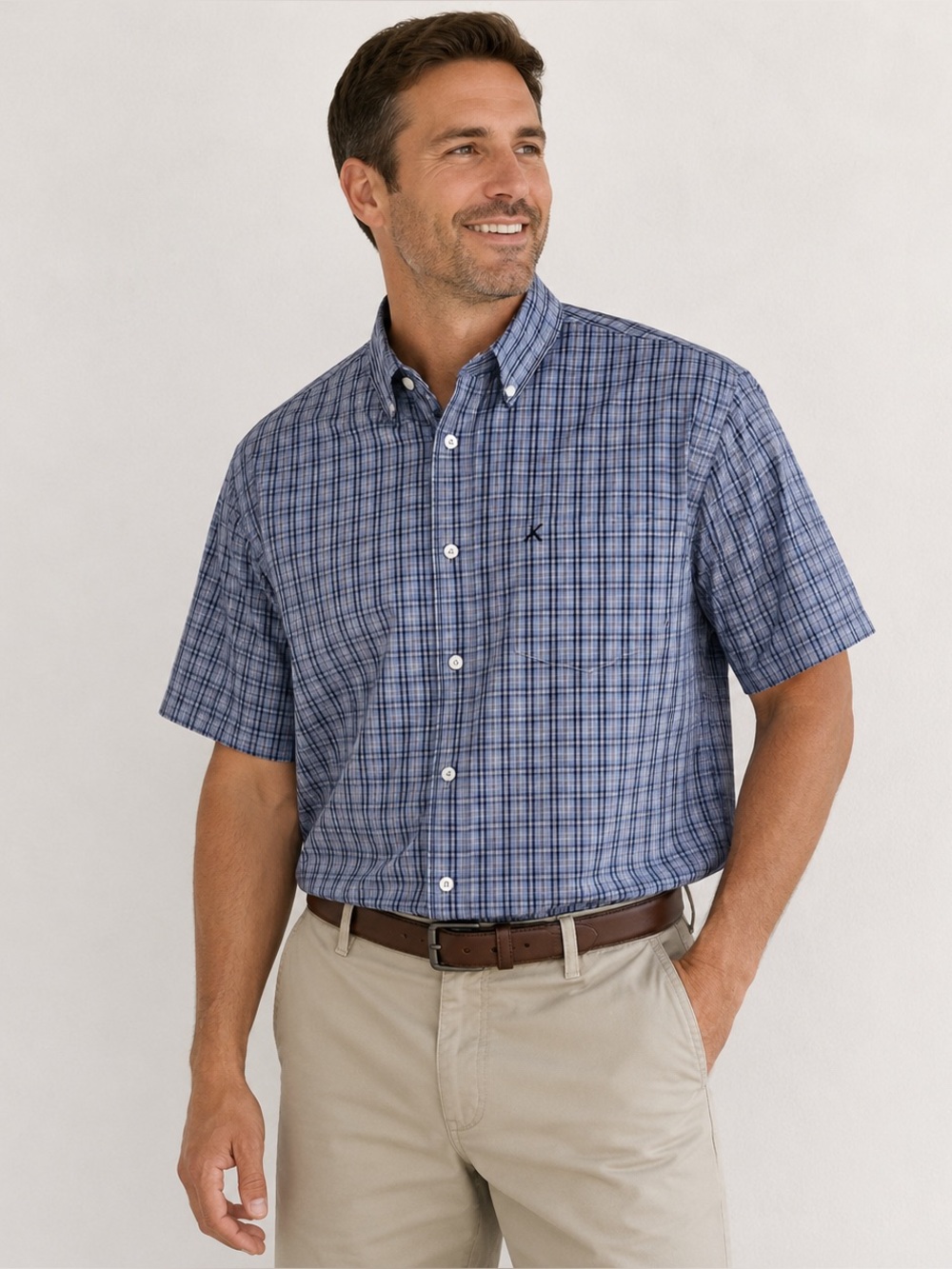 Arrow 1851 Classic Fit Plaid Button Down Shirt XXL Blue Short Sleeve